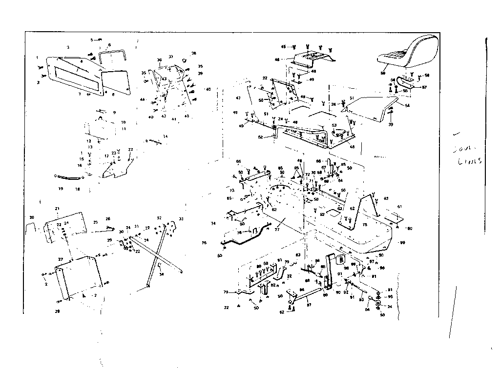 Top Half Diagram and Parts List for 53696362  Craftsman Lawn Mower