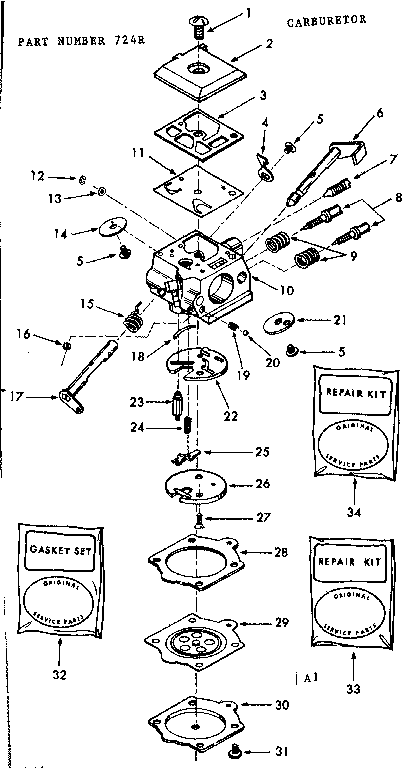 Replacement Parts Diagram and Parts List for 917724R  Craftsman Lawn Mower