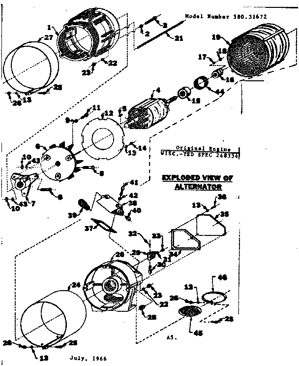 Rotor And Stator Assembly Diagram and Parts List for 58031672  Craftsman Engine