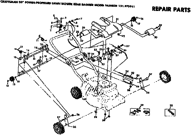 Handle Assembly Diagram and Parts List for 131973911  Craftsman Lawn Mower