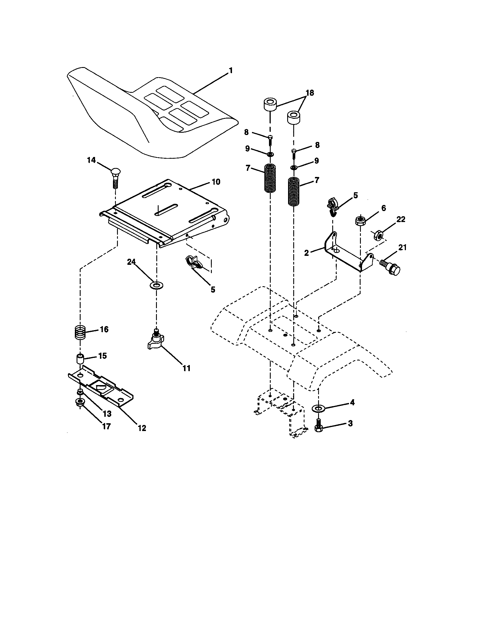 Seat Assembly Diagram and Parts List for 917277460  Craftsman Lawn Tractor