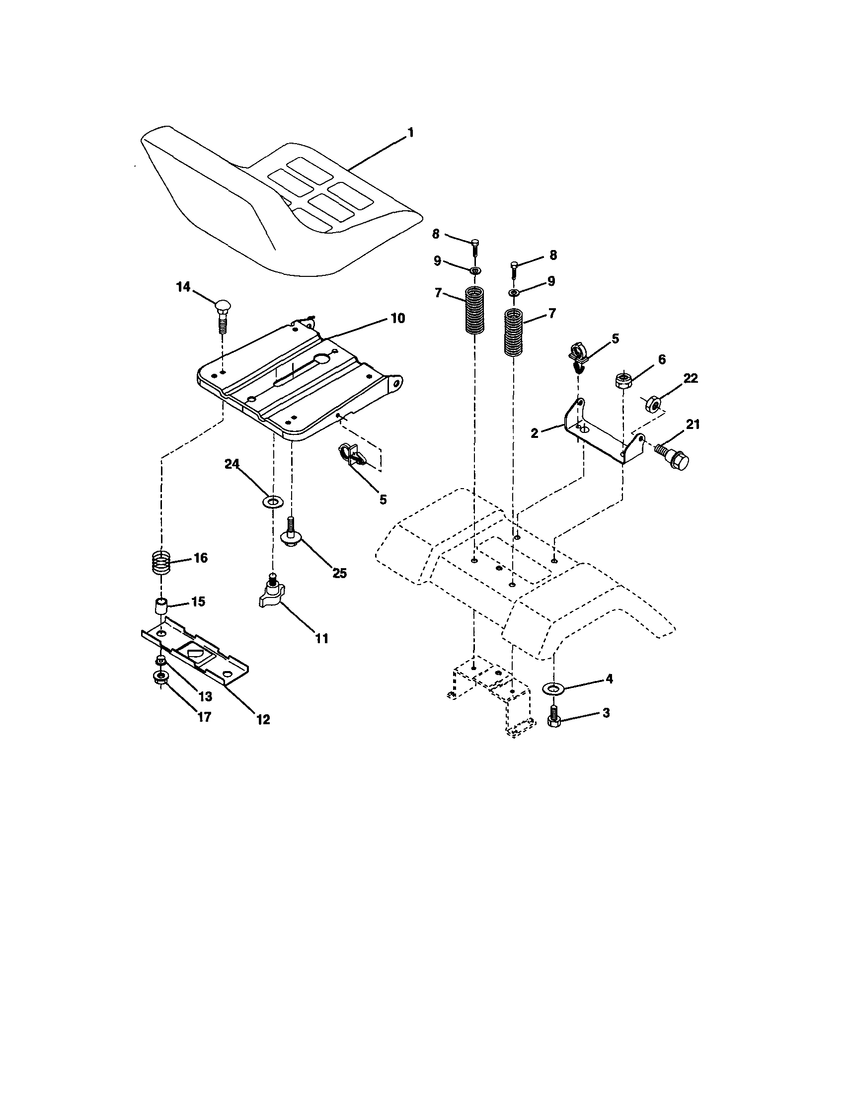 Seat Assembly Diagram and Parts List for 917277270  Craftsman Lawn Tractor