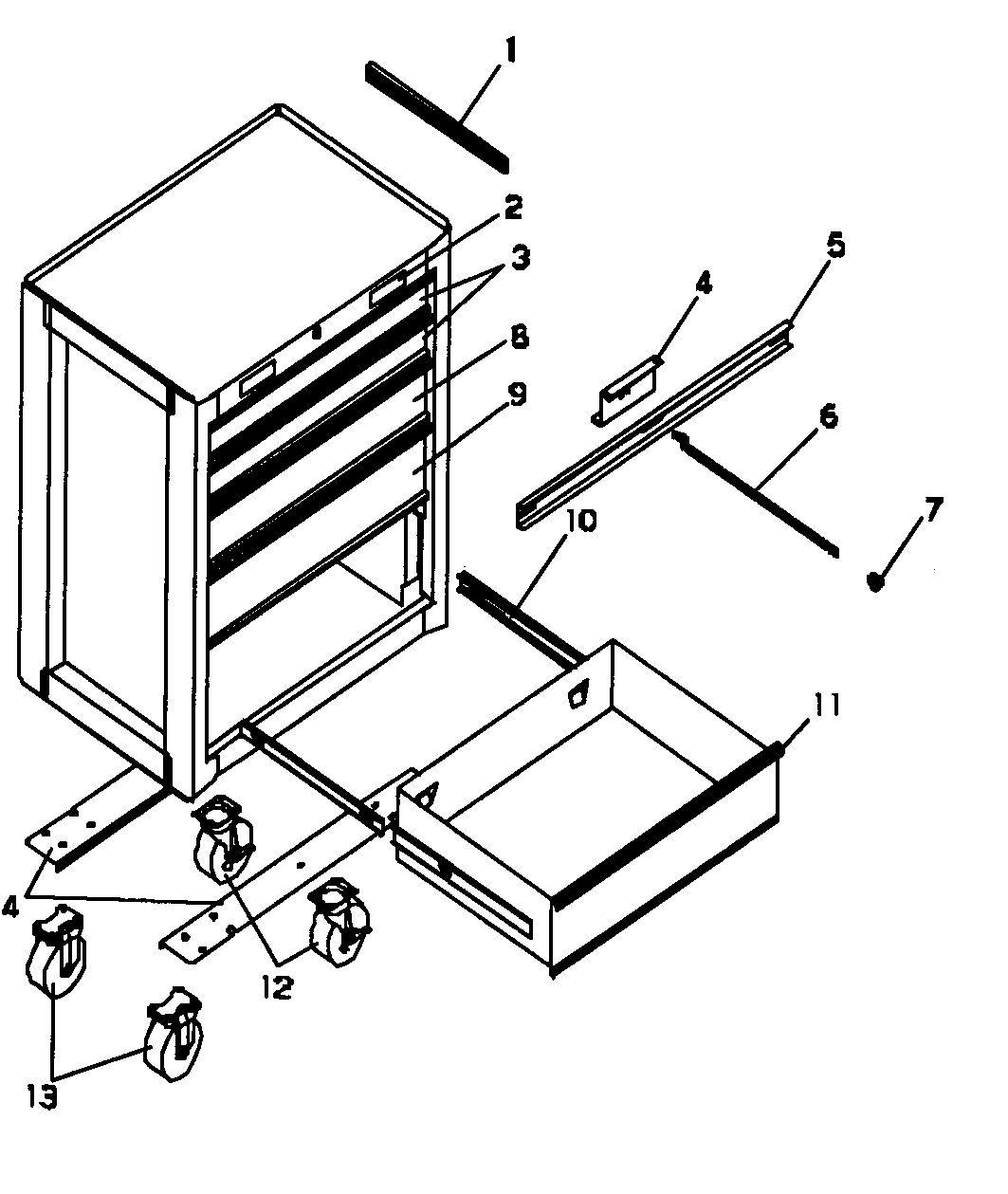 Tool Chest Diagram and Parts List for 706599221  Craftsman Tool Stand & Cart