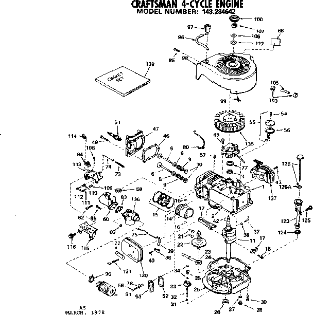 Replacement Parts Diagram and Parts List for 143284642  Craftsman Engine