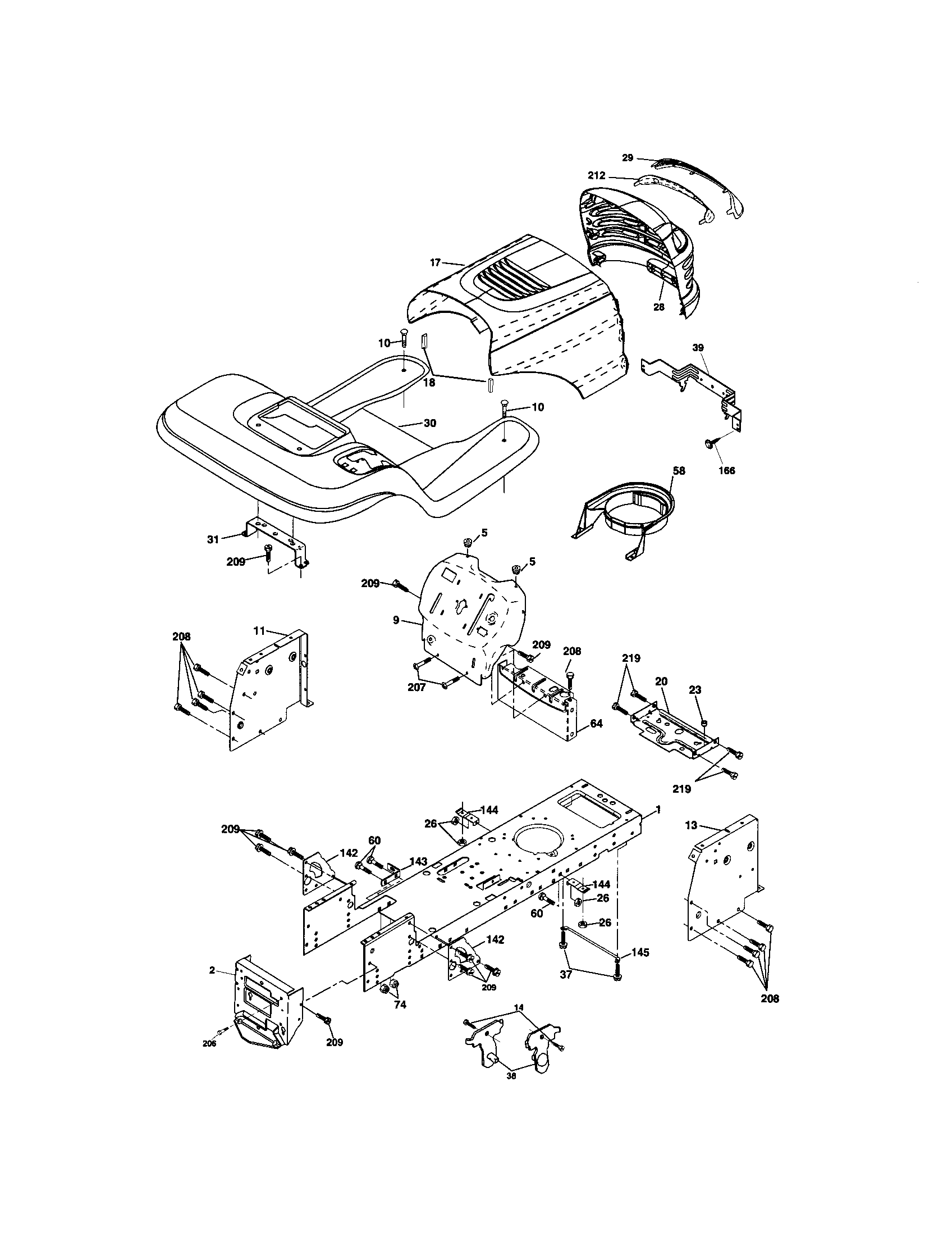 Chassis And Enclosures Diagram and Parts List for 917273512  Craftsman Lawn Tractor