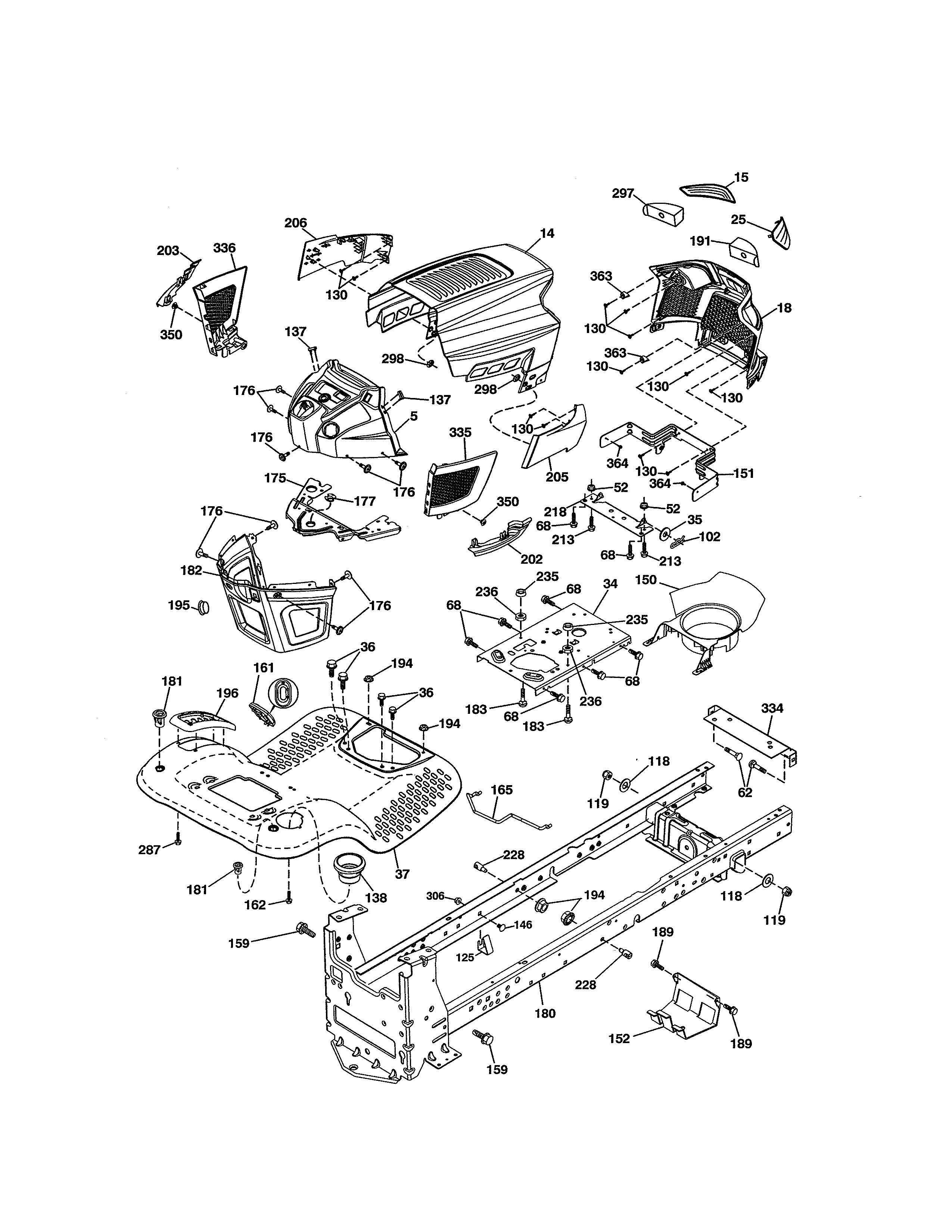 Chassis Assembly Diagram and Parts List for 917203841  Craftsman Lawn Tractor
