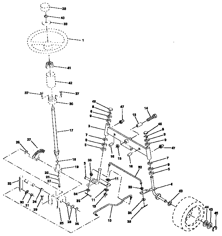 Steering Assembly Diagram and Parts List for 917257591  Craftsman Lawn Tractor