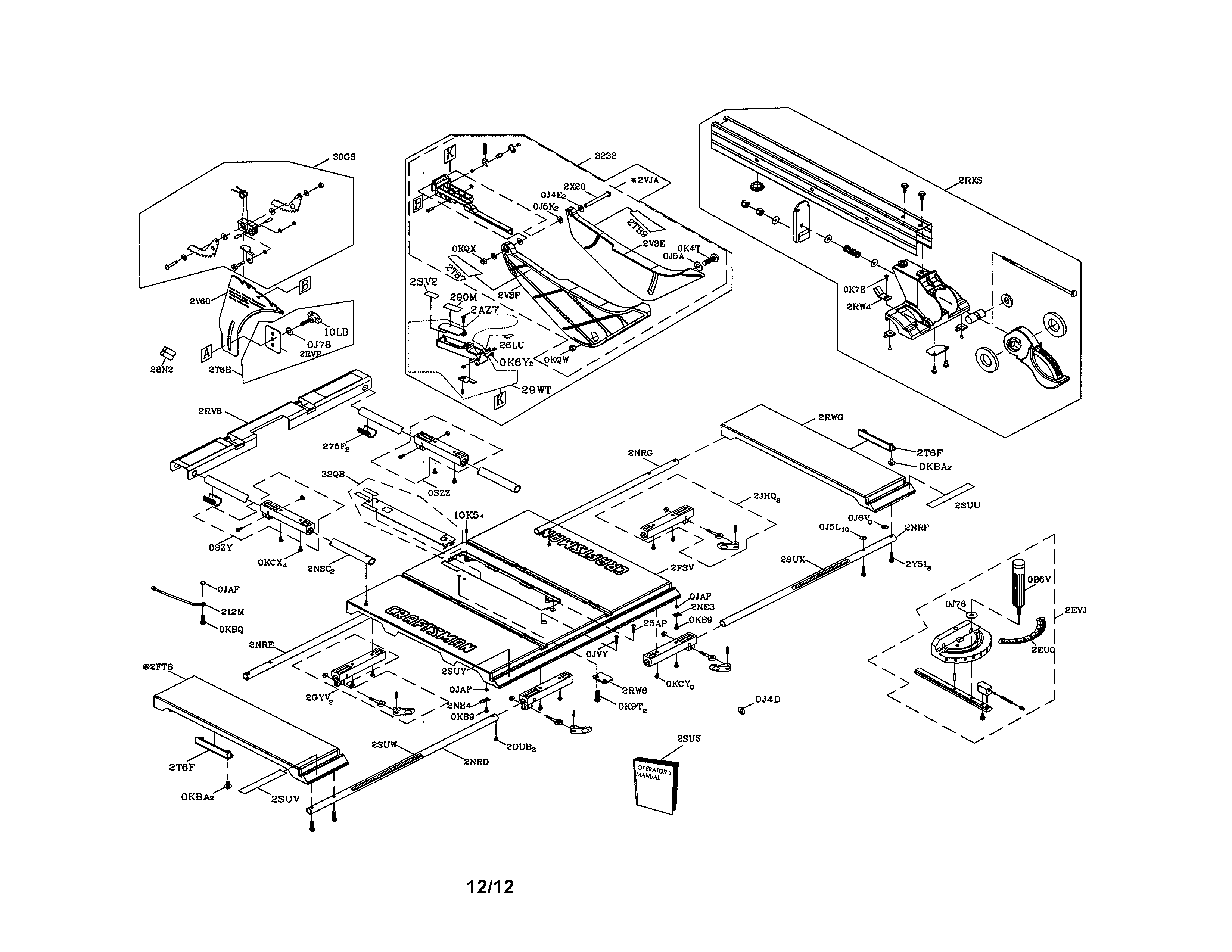 Blade Guard/table Diagram and Parts List for 137218072  Craftsman Table Saw
