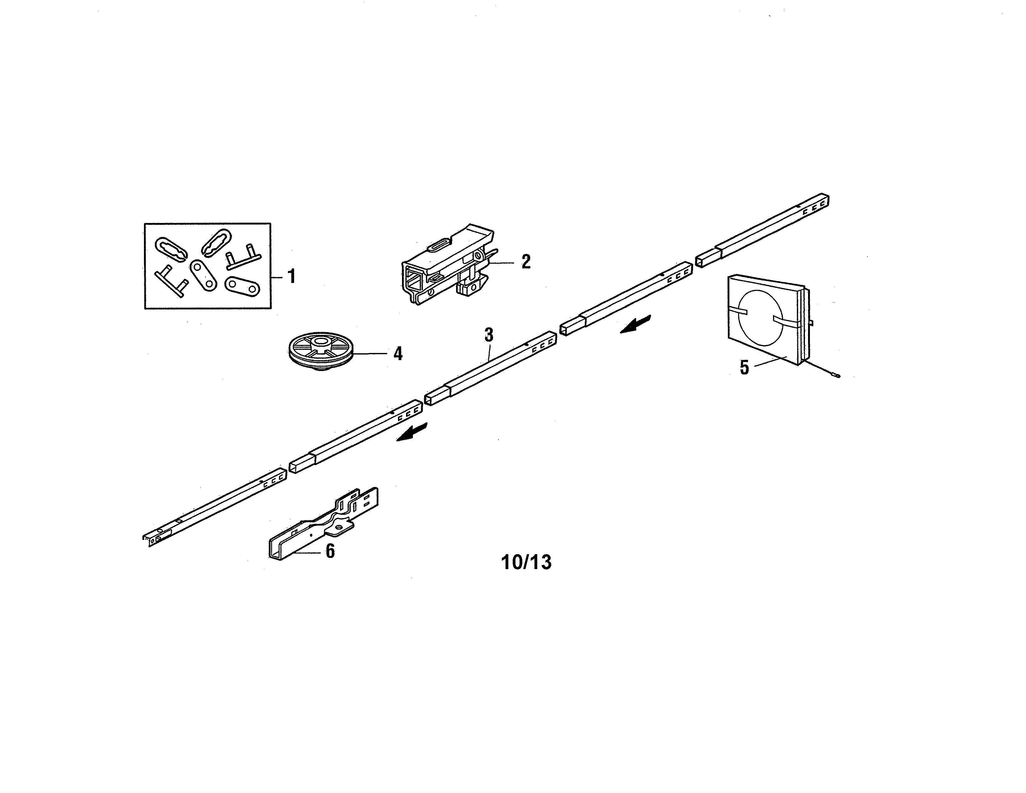 Rail Assembly Diagram and Parts List for 13953930DM  Craftsman Garage Door Opener