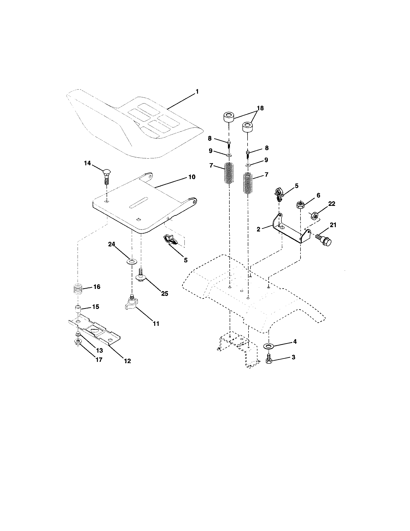 Seat Assembly Diagram and Parts List for 917273281  Craftsman Lawn Tractor