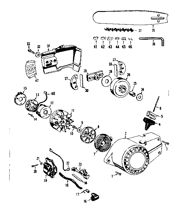 Flywheel Assembly Diagram and Parts List for 358352240  Craftsman Chainsaw