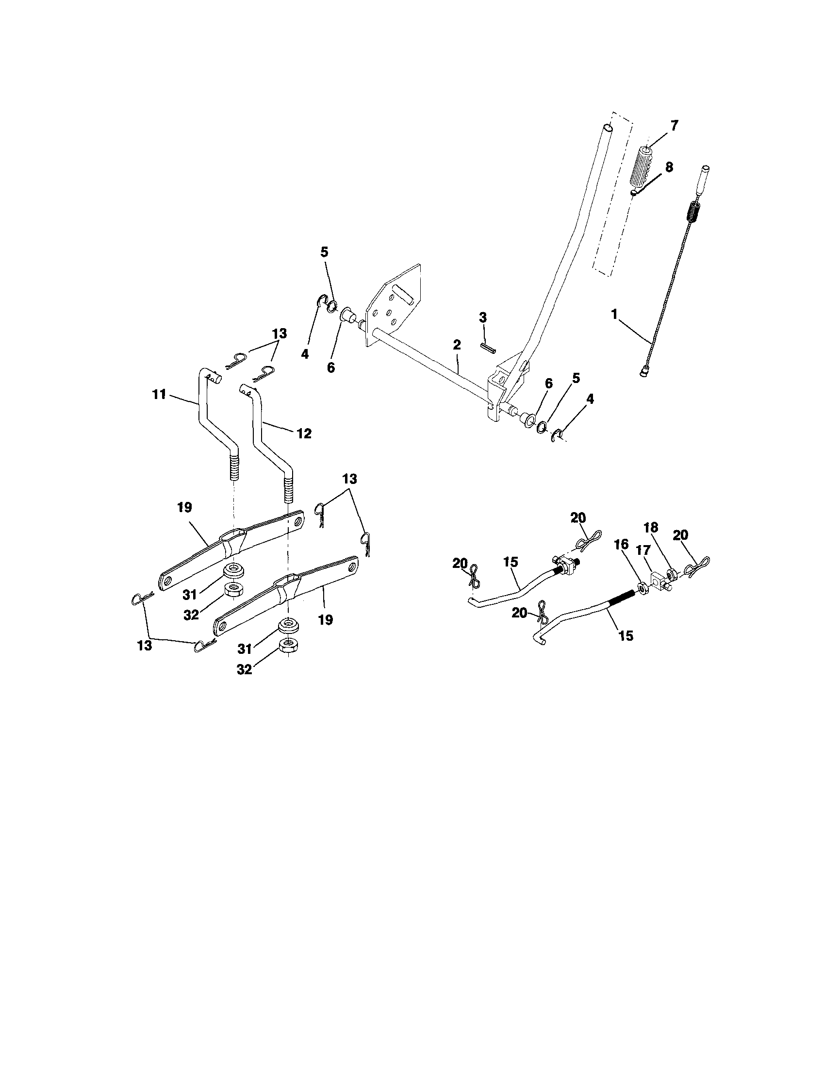 Lift Assembly Diagram and Parts List for 917287051  Craftsman Lawn Tractor
