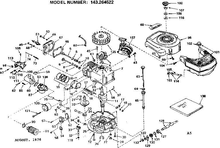 Replacement Parts Diagram and Parts List for 143264522  Craftsman Engine