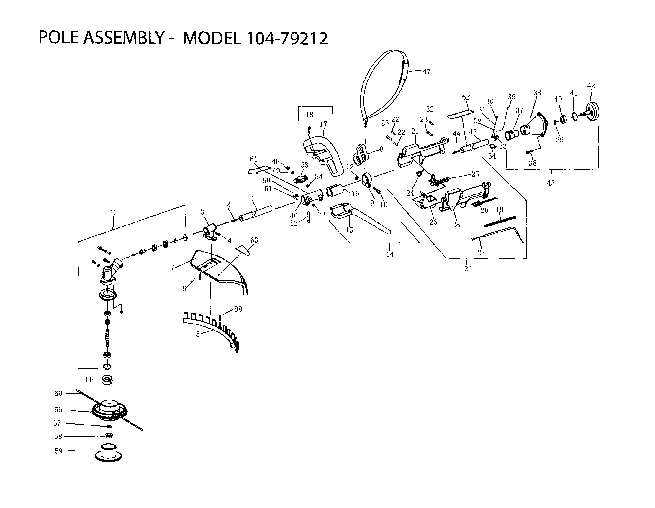 Pole - Model 10479212 Diagram and Parts List for 10479211  Craftsman Trimmer