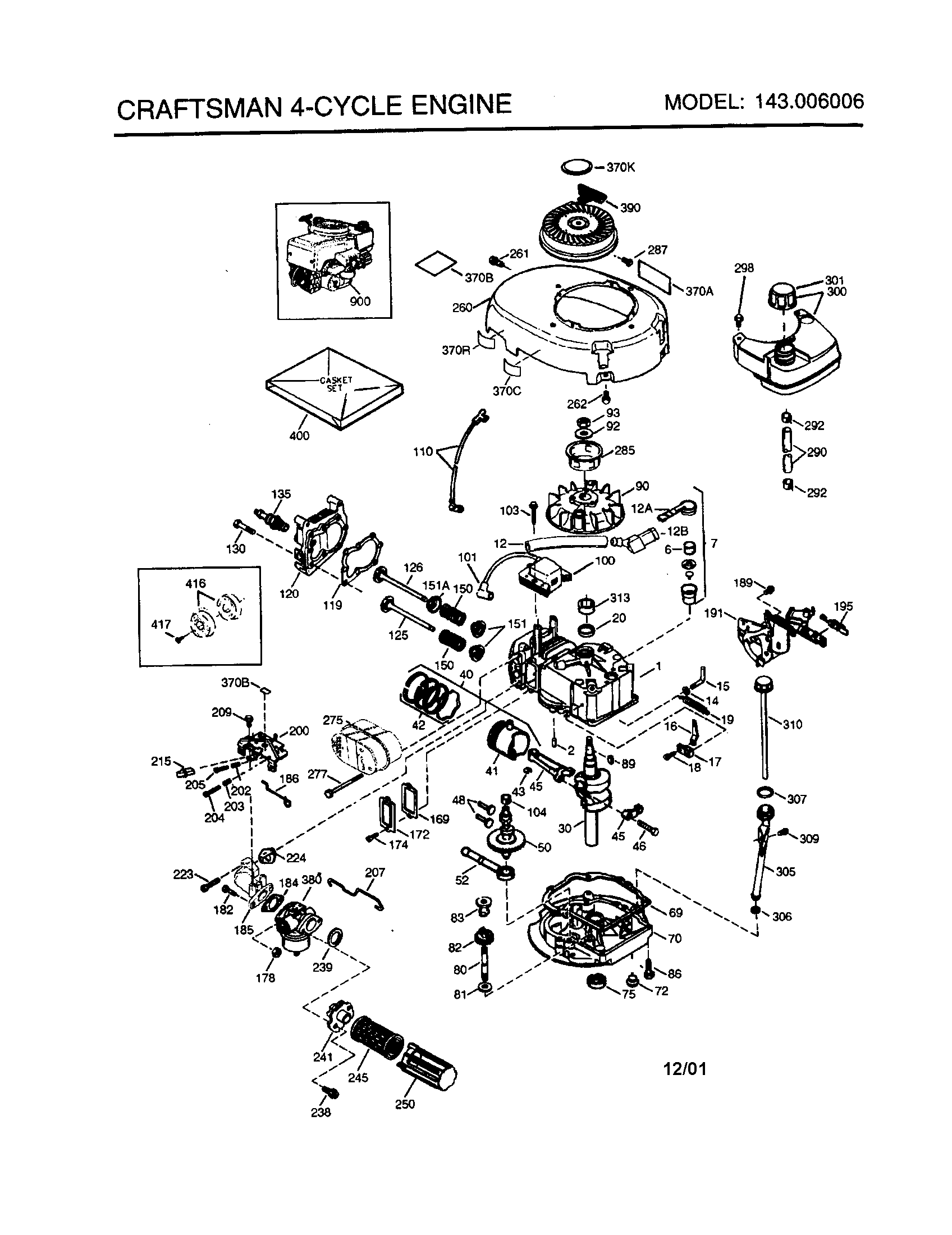 Engine Diagram and Parts List for 143006006  Craftsman Engine