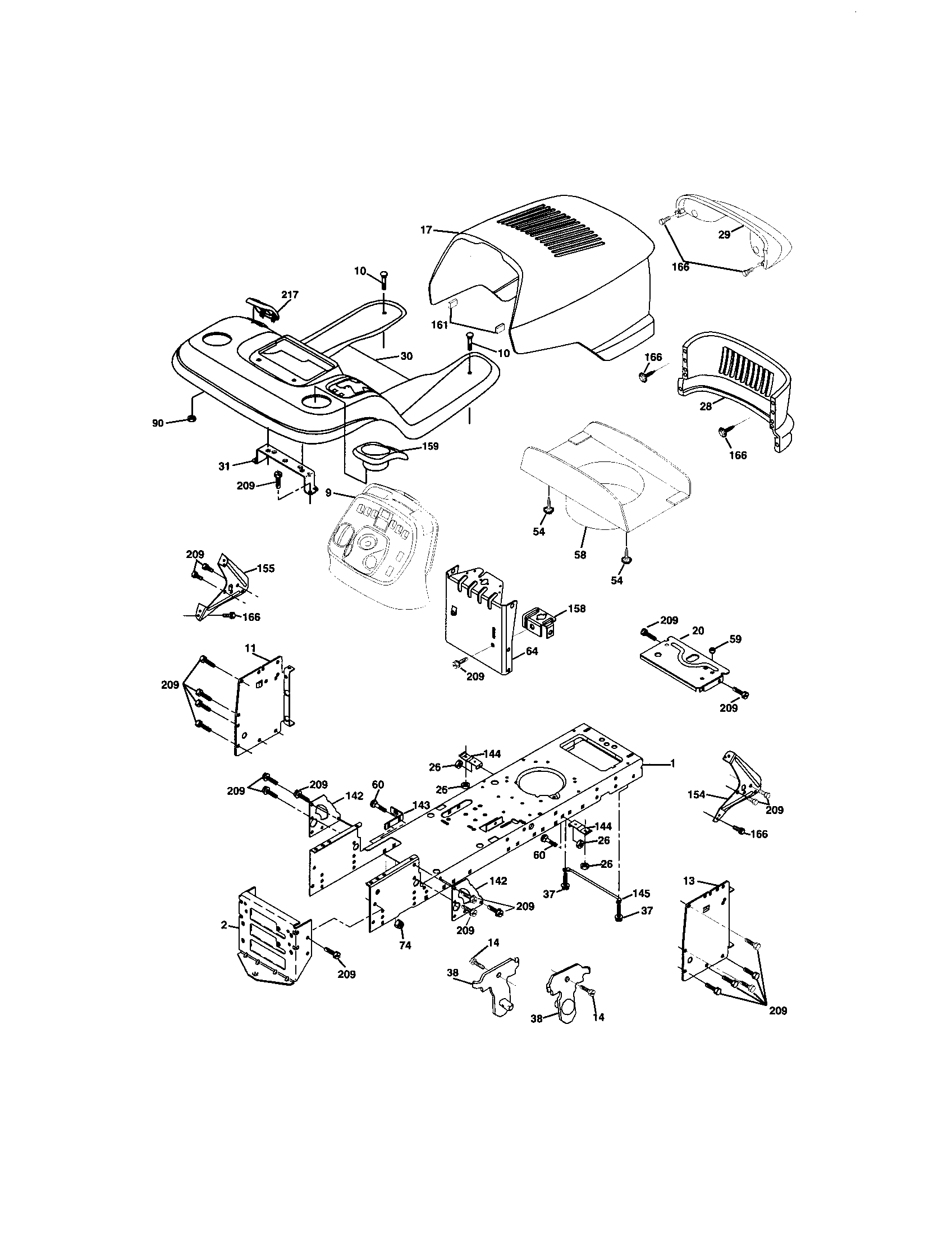 Chassis And Enclosures Diagram and Parts List for 917273661  Craftsman Lawn Tractor