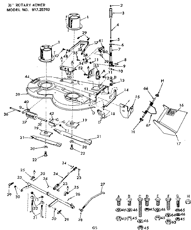 36 In. Rotary Mower Diagram and Parts List for 91725793  Craftsman Lawn Tractor