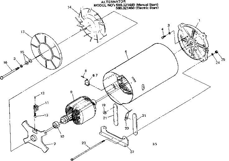 Alternator Diagram and Parts List for 580321450  Craftsman Engine