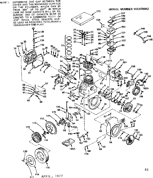 Engine Diagram and Parts List for 143670042  Craftsman Engine