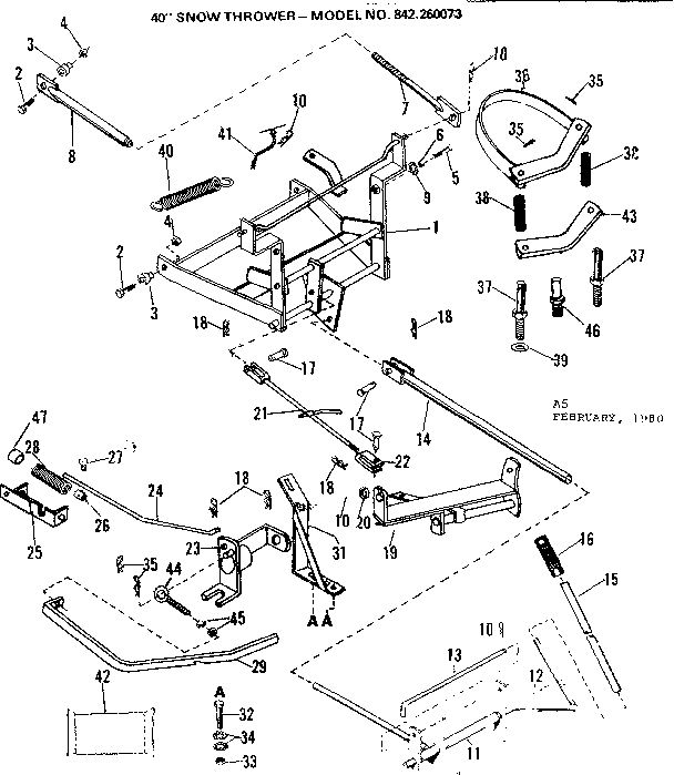 Main Frame Diagram and Parts List for 842260073  Craftsman Snow Blower
