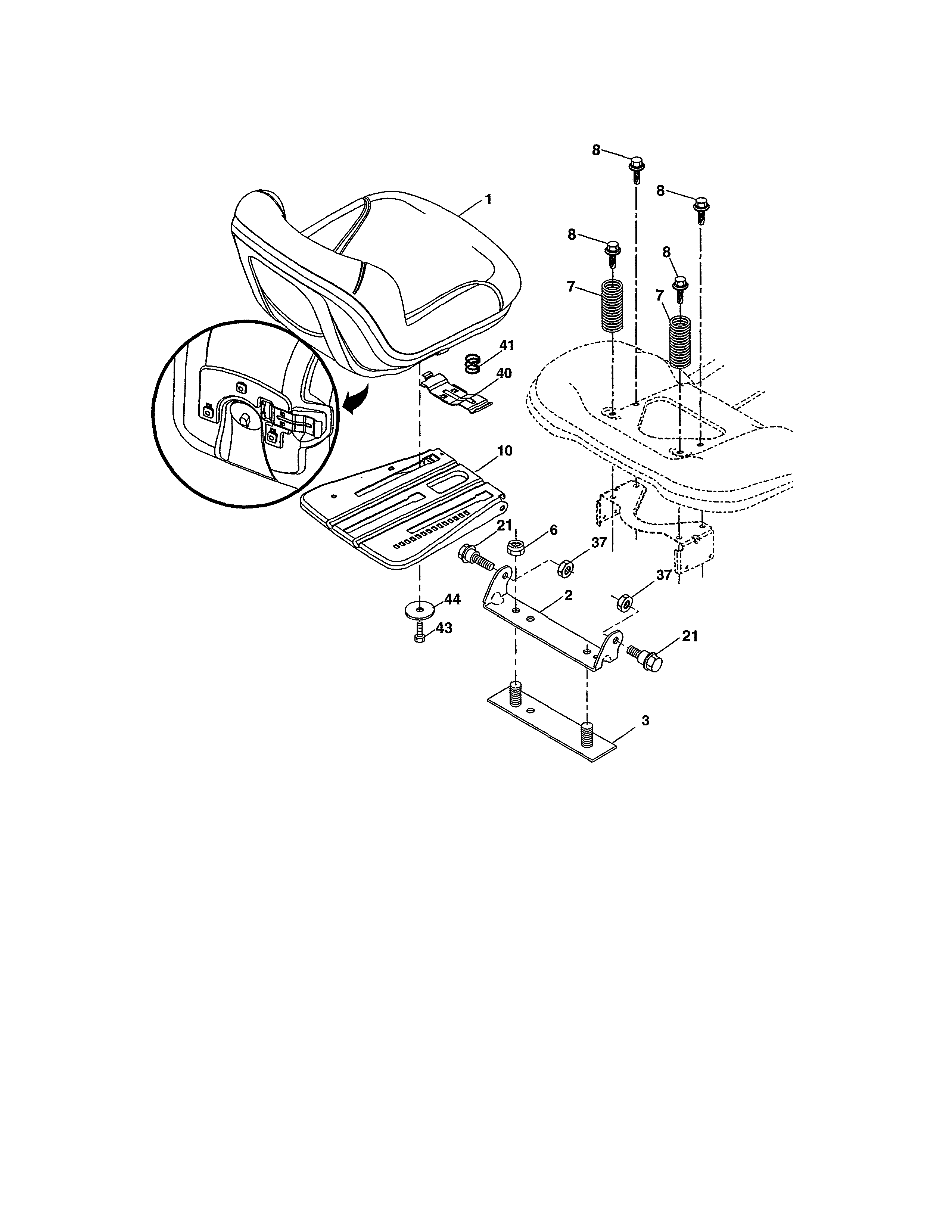 Seat Assembly Diagram and Parts List for 917990640  Craftsman Lawn Tractor