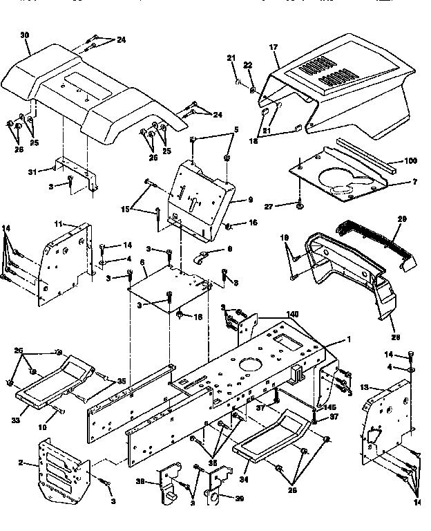 Chassis And Enclosures Diagram and Parts List for 917258112  Craftsman Lawn Tractor