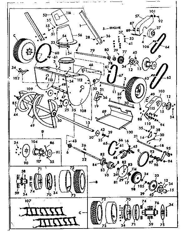 Replacement Parts Diagram and Parts List for 53682550  Craftsman Snow Blower