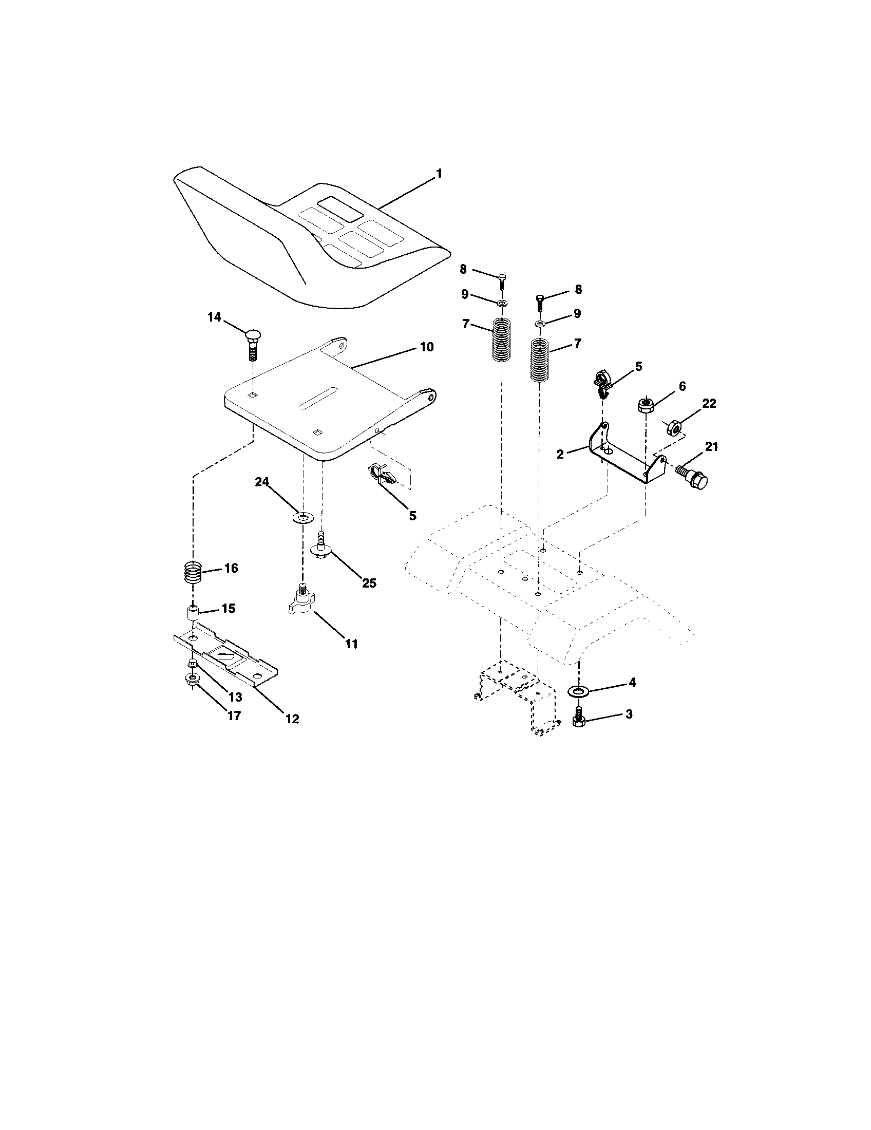 Seat Assembly Diagram and Parts List for 91722068  Craftsman Lawn Tractor
