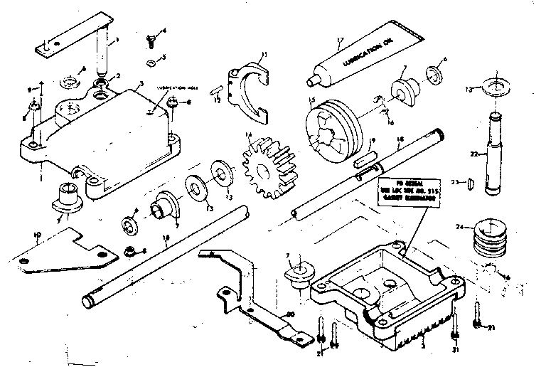 Gear Case Assembly Diagram and Parts List for 131978212  Craftsman Lawn Mower