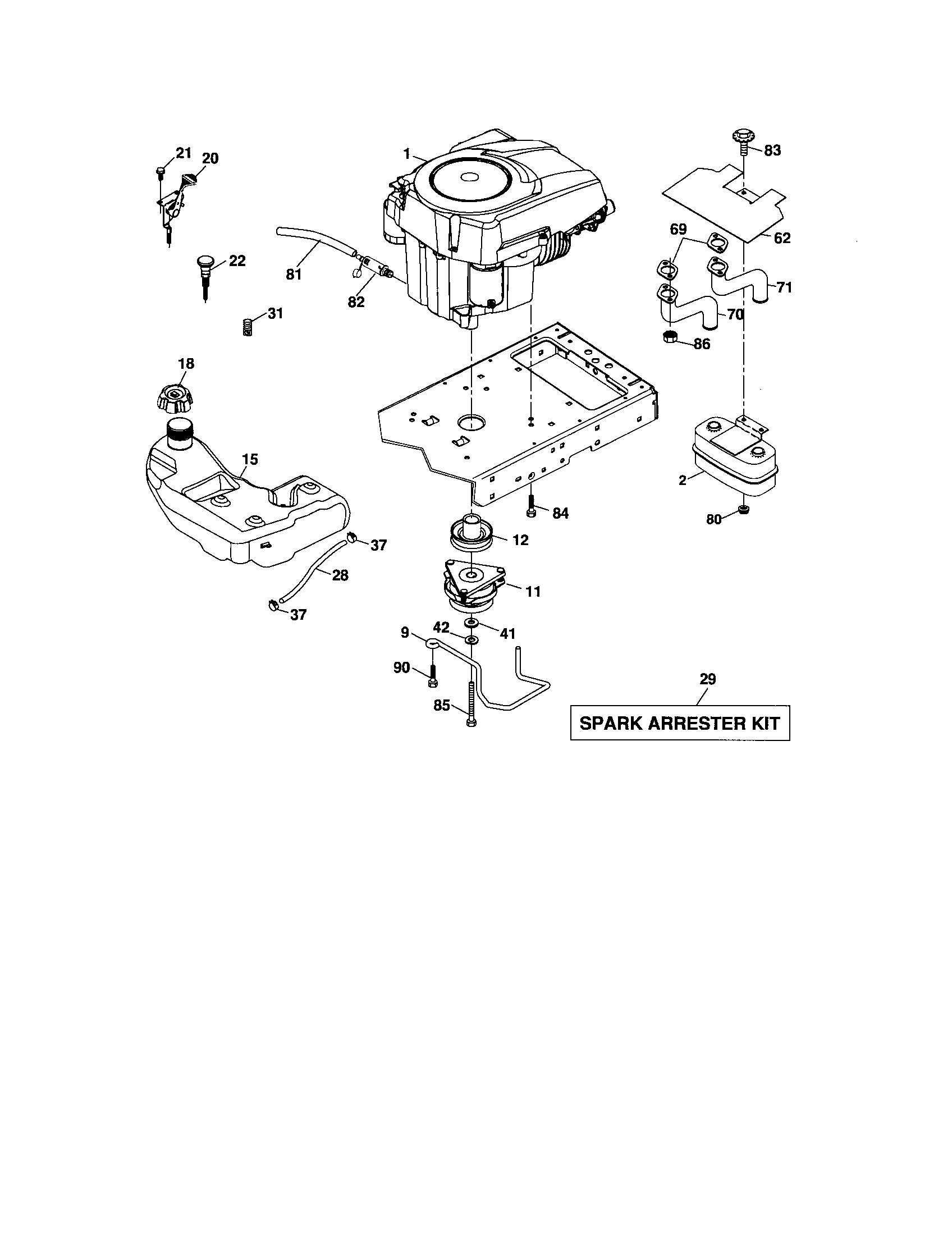 Engine Diagram and Parts List for 917276903  Craftsman Lawn Tractor