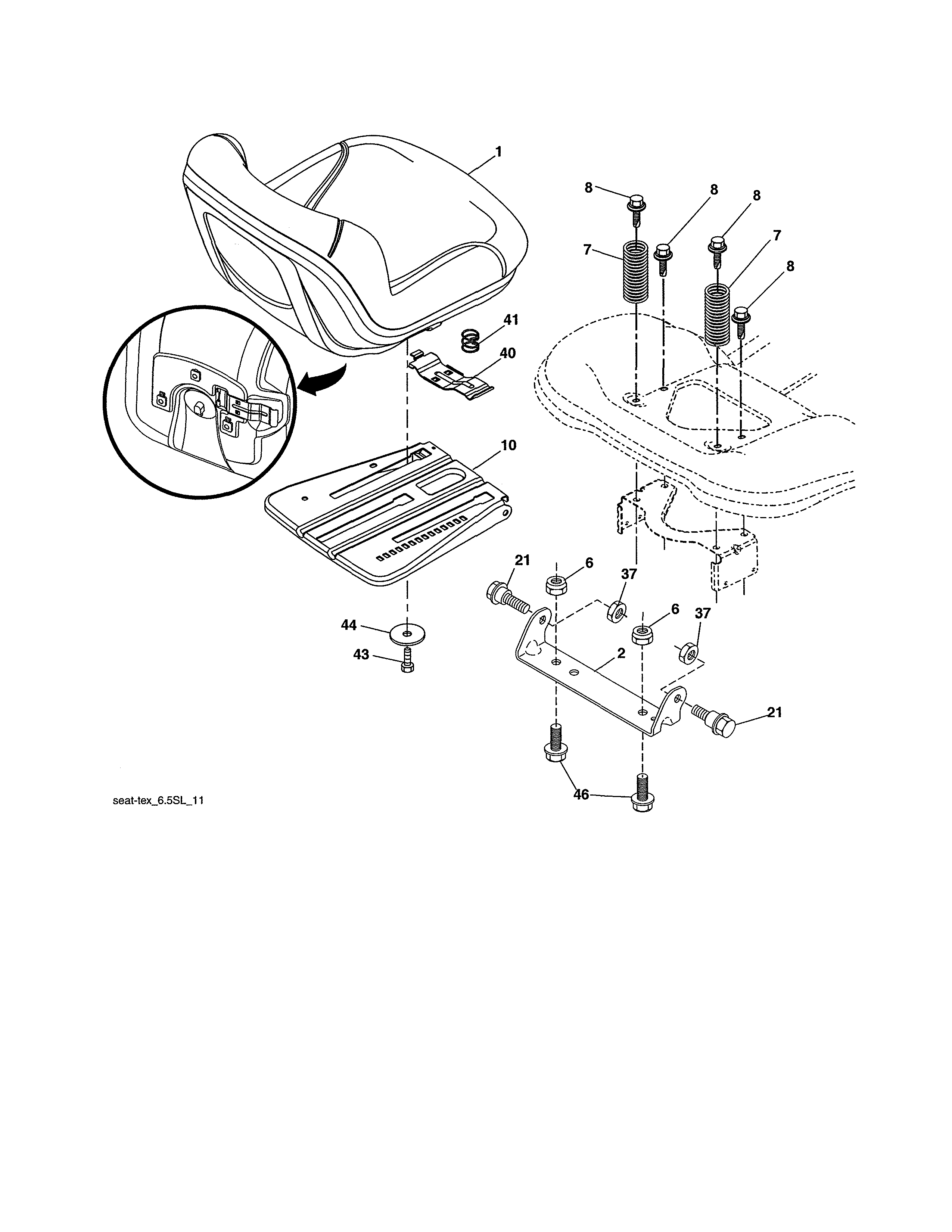 Seat Assembly Diagram and Parts List for 917990370  Craftsman Lawn Tractor
