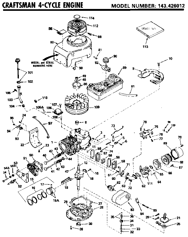 Craftsman 4-cycle Engine Diagram and Parts List for 143426012  Craftsman Engine