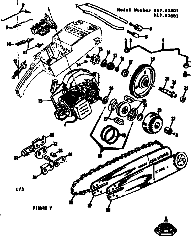 Engine / Chain And Guide Bar Diagram and Parts List for 91762801  Craftsman Chainsaw