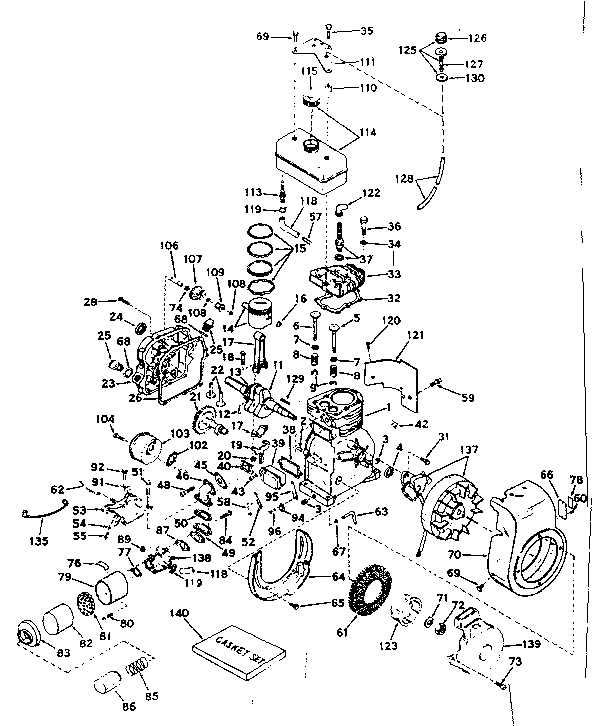 Basic Engine Diagram and Parts List for 143571022  Craftsman Engine