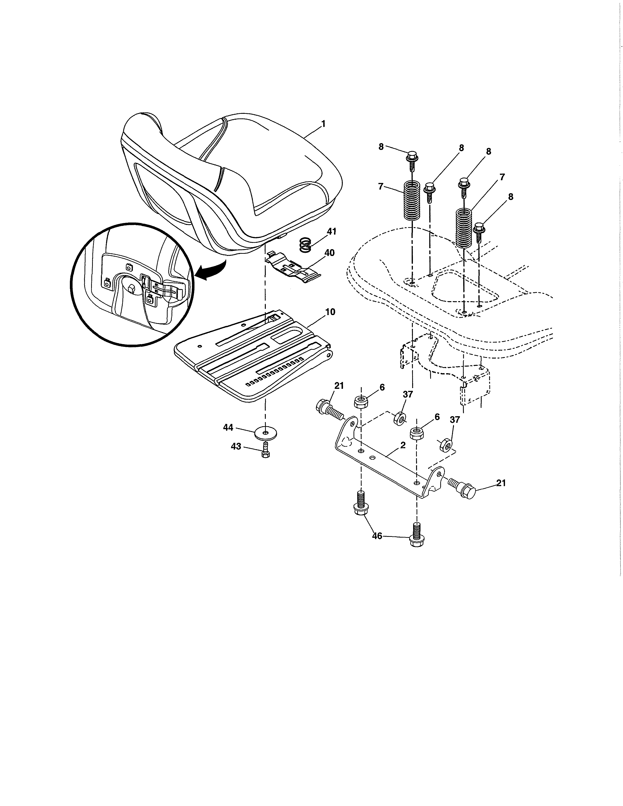 Seat Assembly Diagram and Parts List for 917990380  Craftsman Lawn Tractor