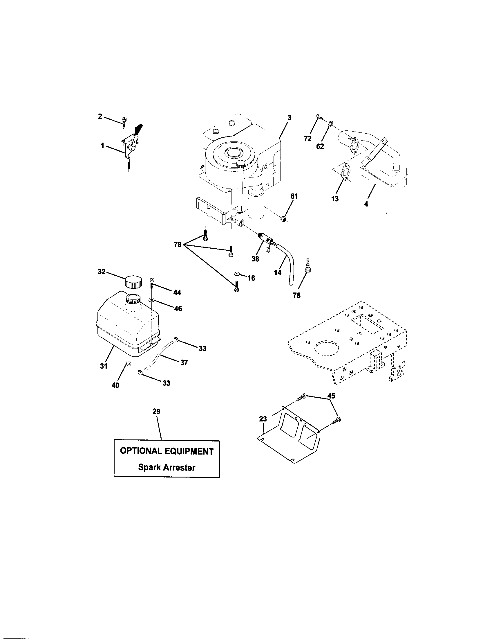 Engine Diagram and Parts List for 917271632  Craftsman Lawn Tractor