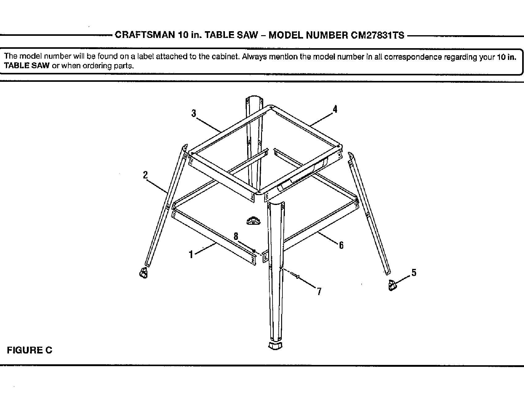 Stand Diagram and Parts List for 315CM27831TS  Craftsman Table Saw