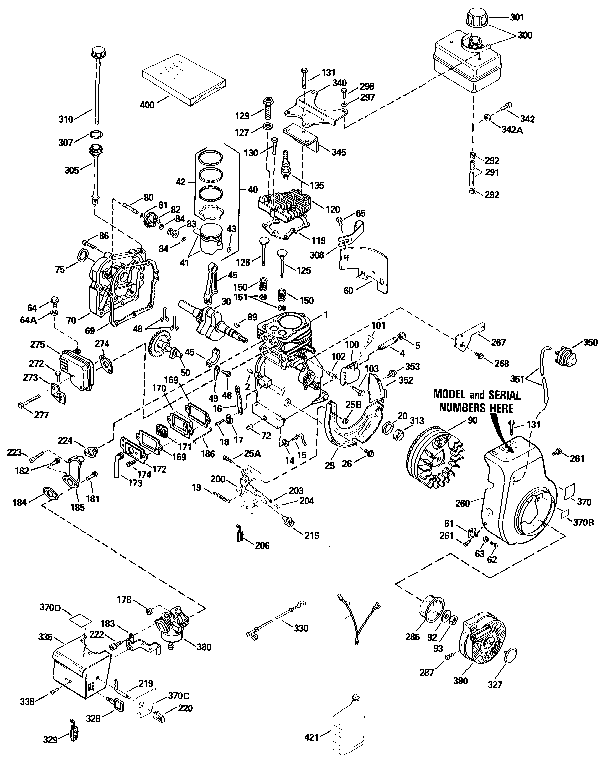 Replacement Parts Diagram and Parts List for 143834012  Craftsman Engine