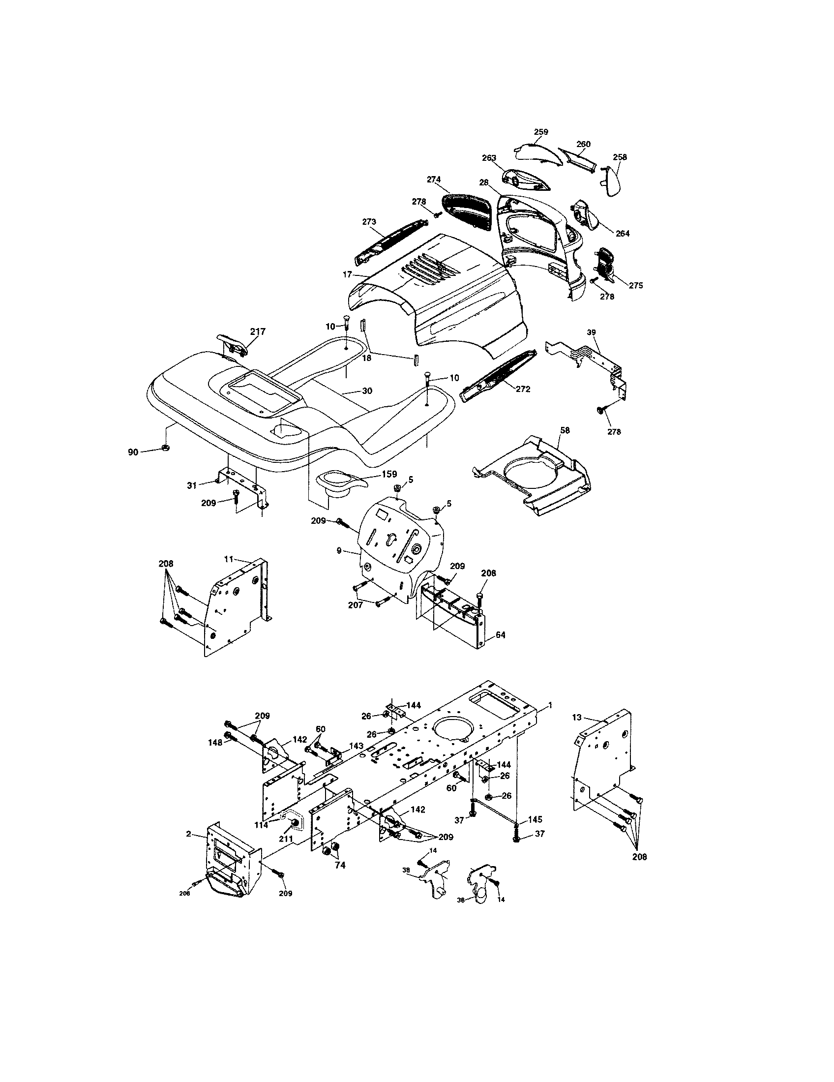 Chassis And Enclosures Diagram and Parts List for 917273811  Craftsman Lawn Tractor