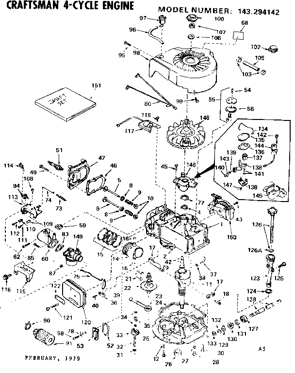 Replacement Parts Diagram and Parts List for 143294142  Craftsman Engine