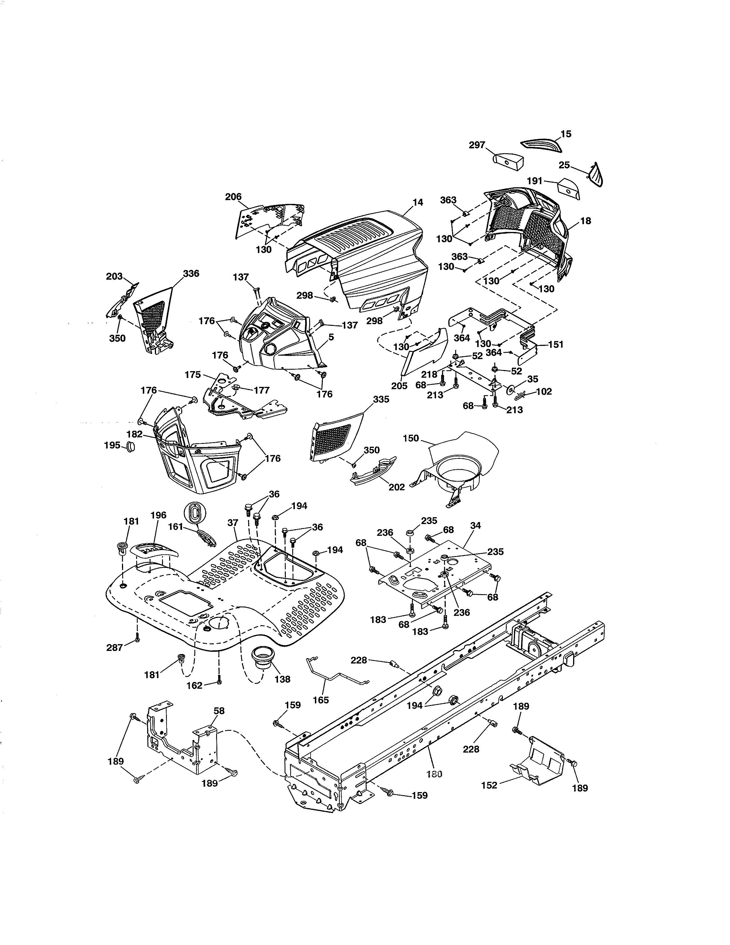 Chassis Diagram and Parts List for 917250820  Craftsman Lawn Tractor