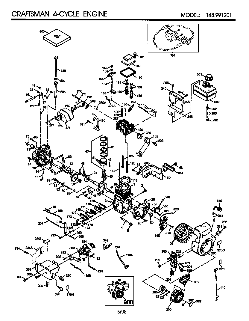 Replacement Parts Diagram and Parts List for 143991201  Craftsman Engine