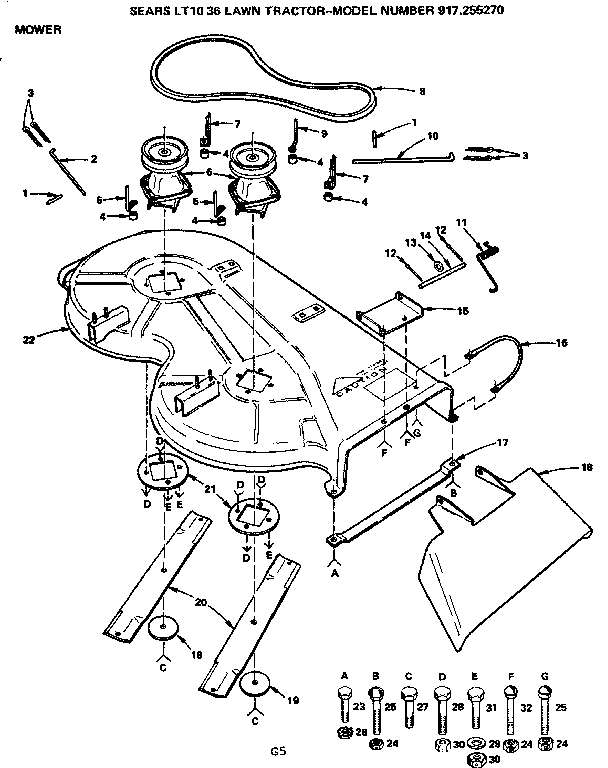 Mower Diagram and Parts List for 917255270  Craftsman Lawn Tractor