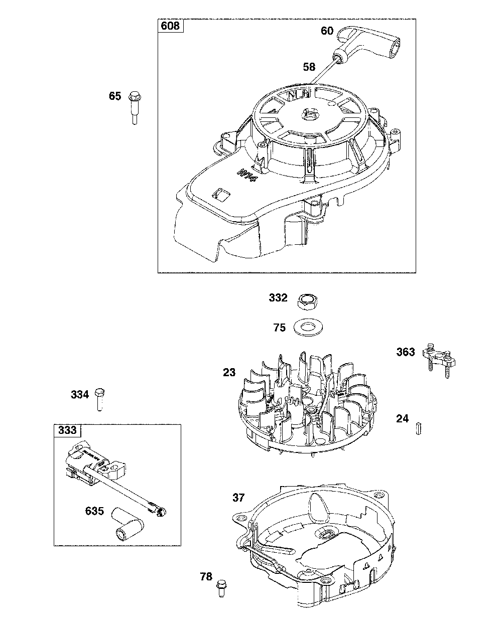 Flywheel/ignition/starter Diagram and Parts List for CMXGMAM1125506  Craftsman Lawn Mower