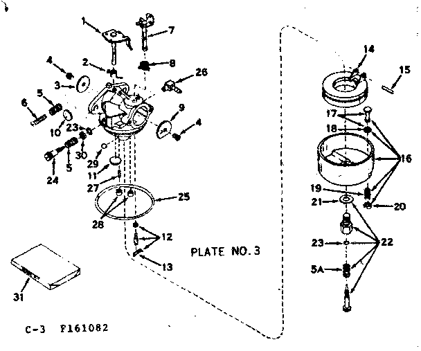Carburetor Diagram and Parts List for 143161082  Craftsman Engine