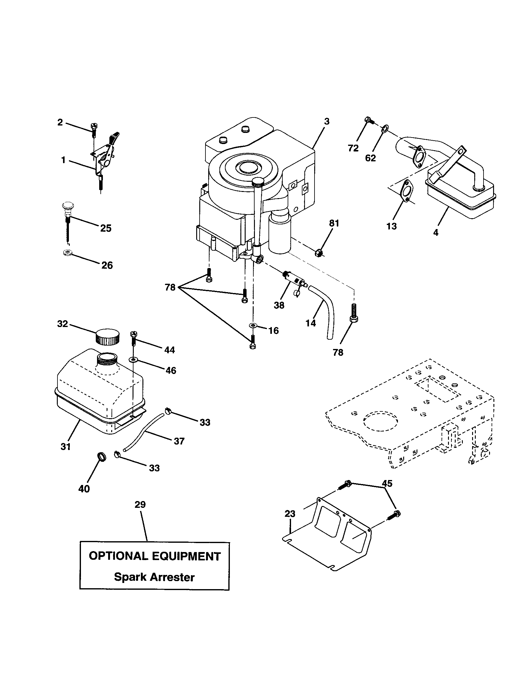 Engine Diagram and Parts List for 917277040  Craftsman Lawn Tractor