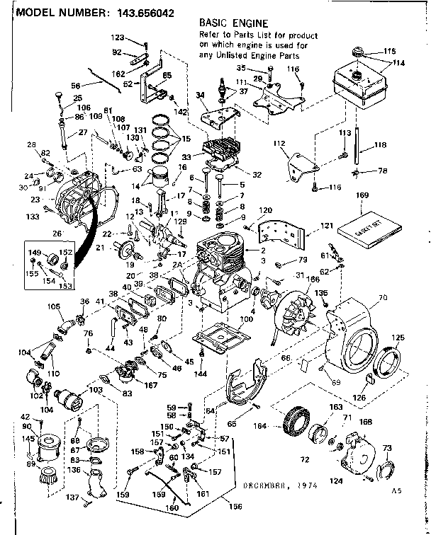 Replacement Parts Diagram and Parts List for 143656042  Craftsman Engine