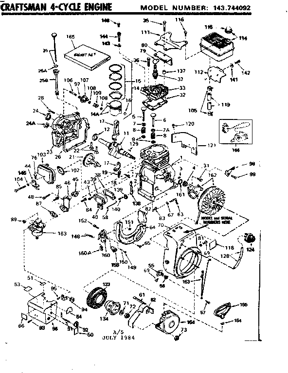 Replacement Parts Diagram and Parts List for 143744092  Craftsman Engine