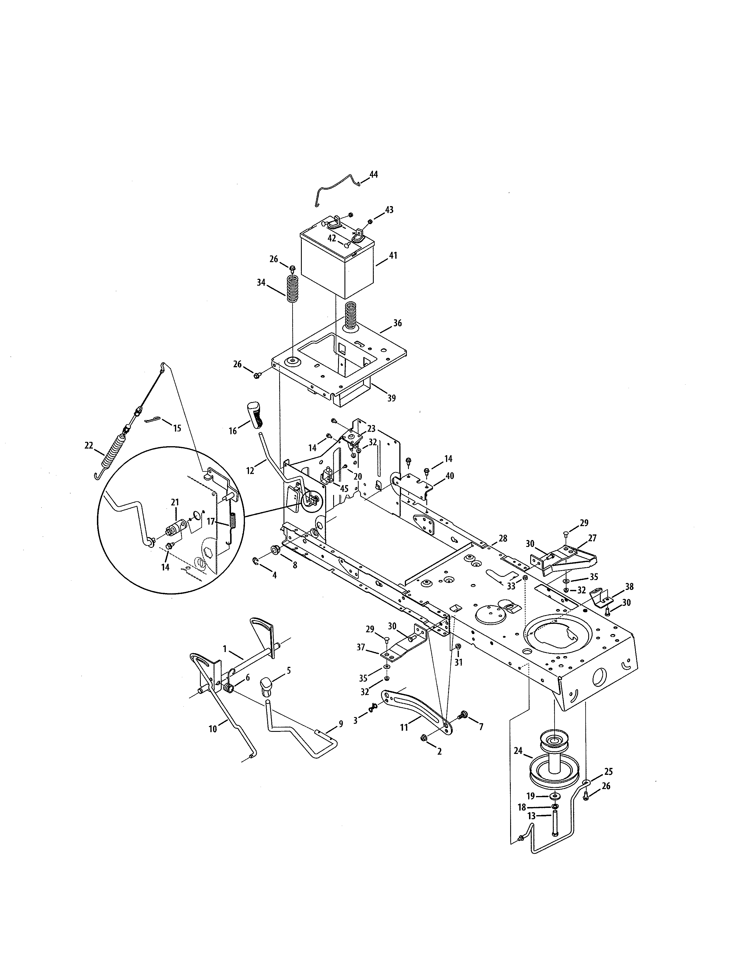 Battery/frame Diagram and Parts List for 24728881  Craftsman Lawn Tractor