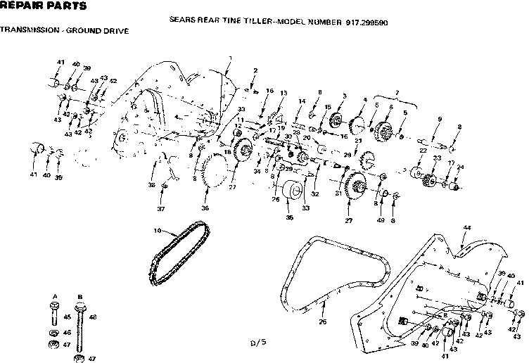 Transmission Ground Drive Diagram and Parts List for 917299590  Craftsman Tiller
